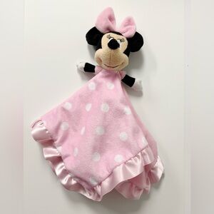 DISNEY BABY MINNIE MOUSE PINK POLKA DOT SECURITY BLANKET PLUSH CRINKLE EARS